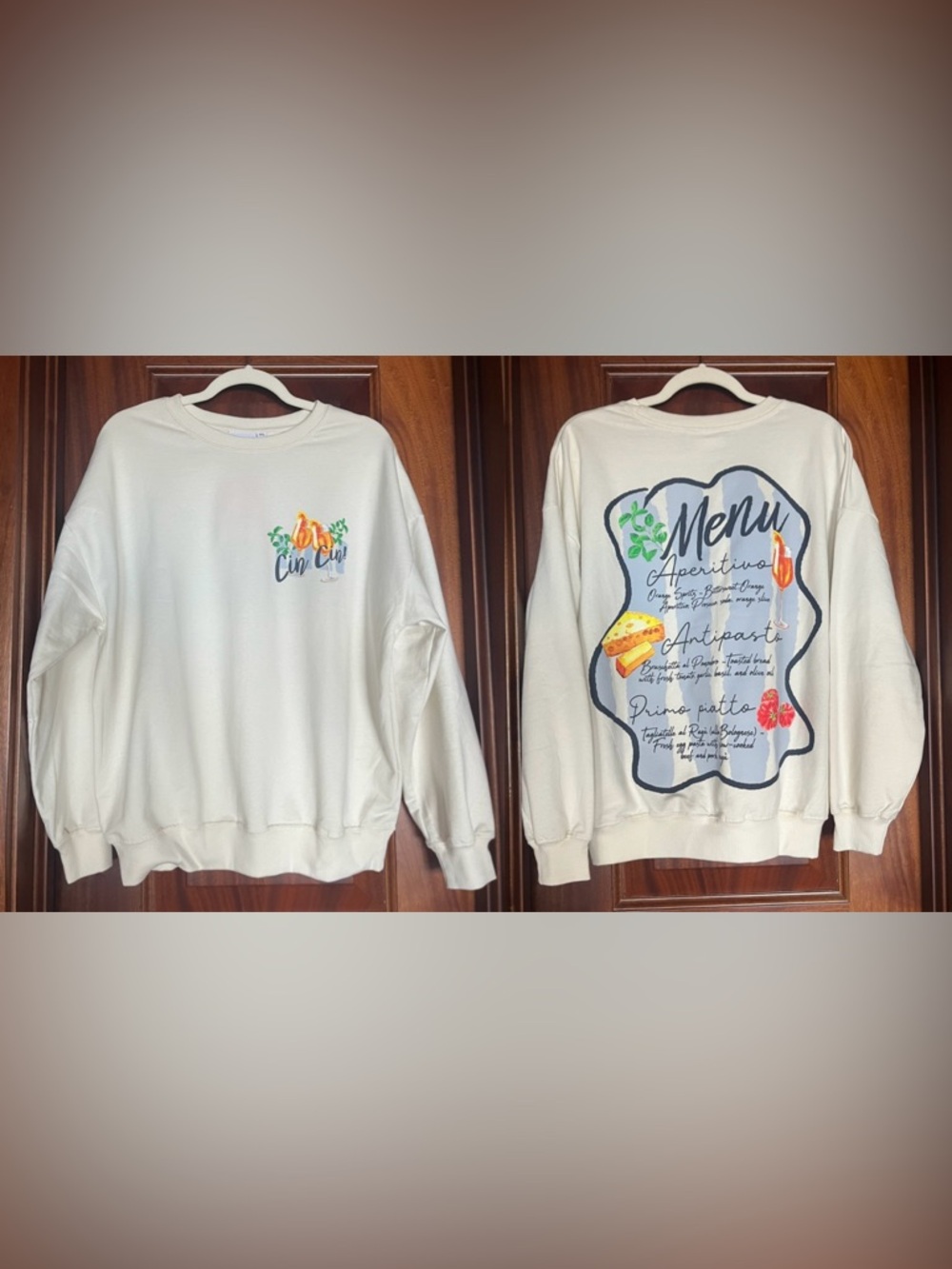 Skinny Dip London Target Cin Cin Italian Menu Cream Sweatshirt Size XS